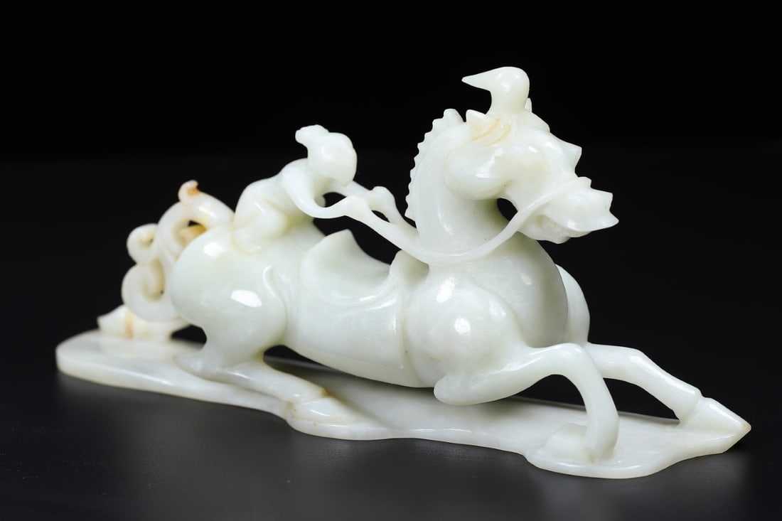 Superb Chinese Hetian Jade Hand Carved Horse & Figure Statue - 5