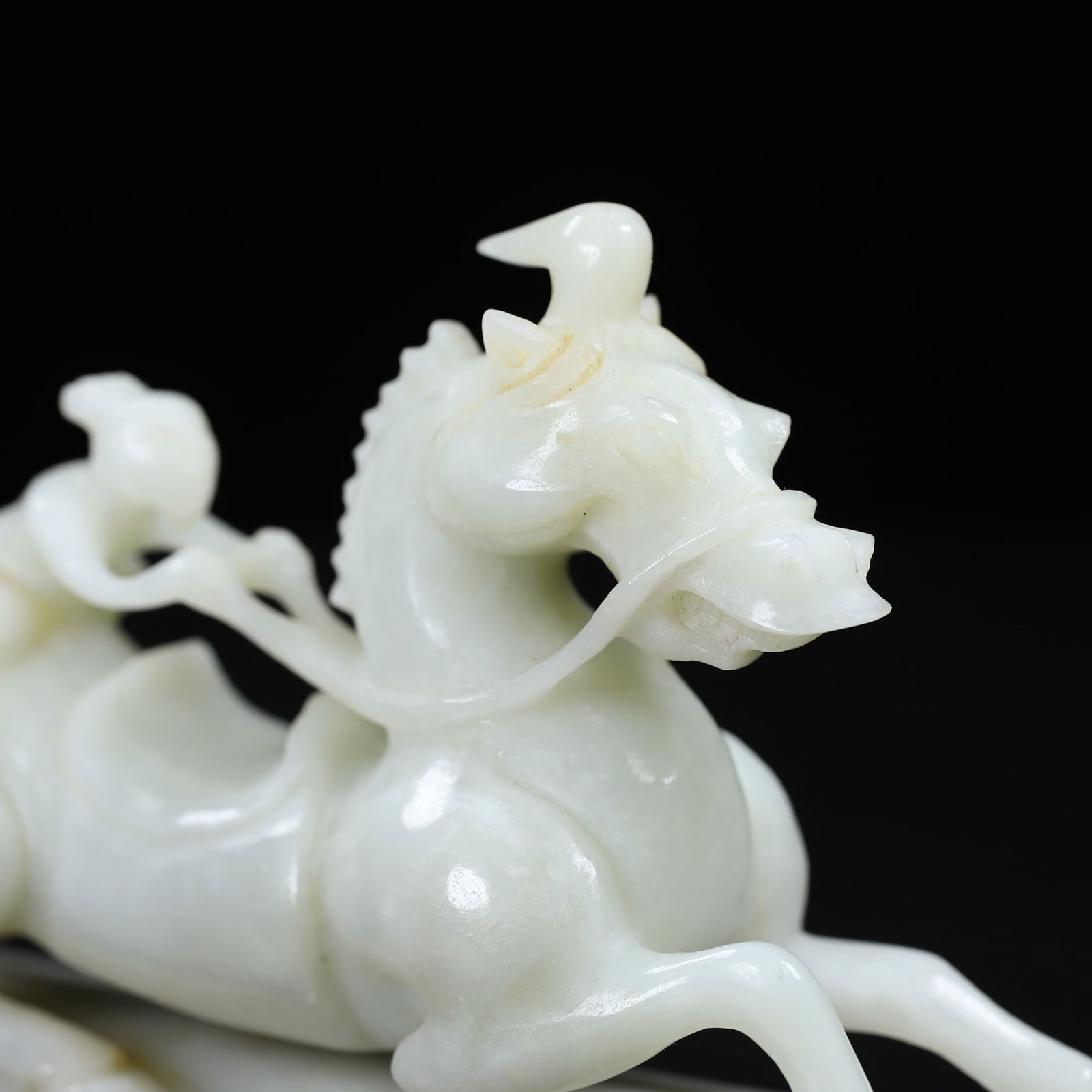 Superb Chinese Hetian Jade Hand Carved Horse & Figure Statue - 6