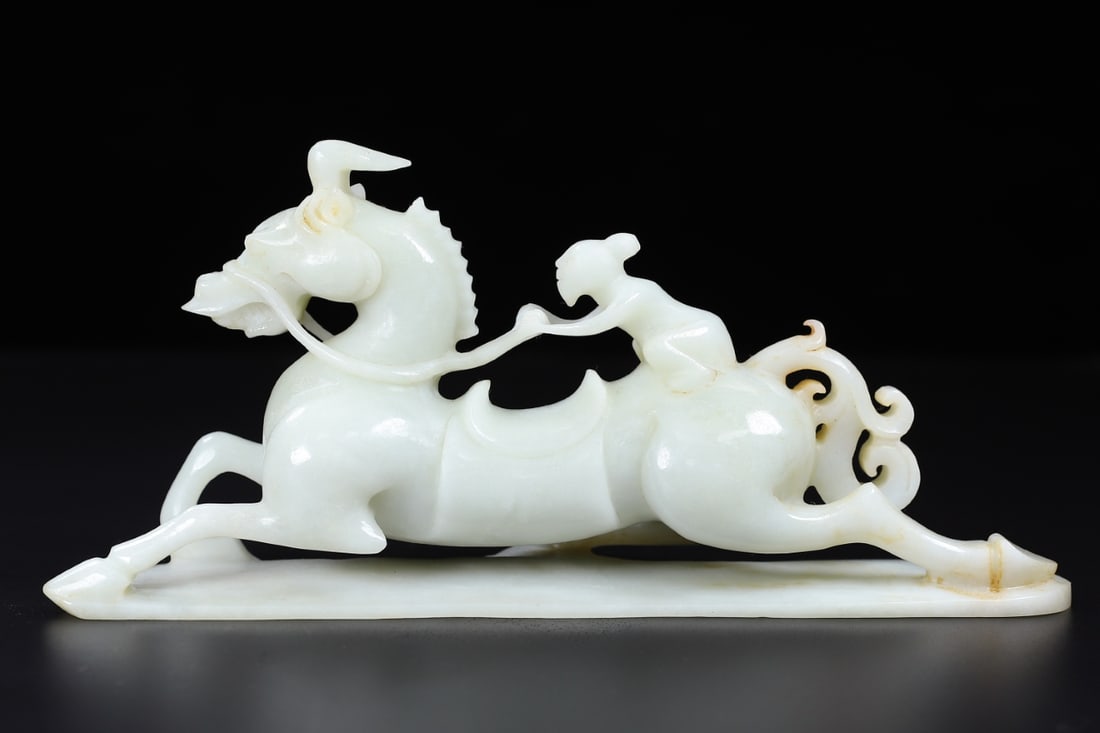 Superb Chinese Hetian Jade Hand Carved Horse & Figure Statue - 8