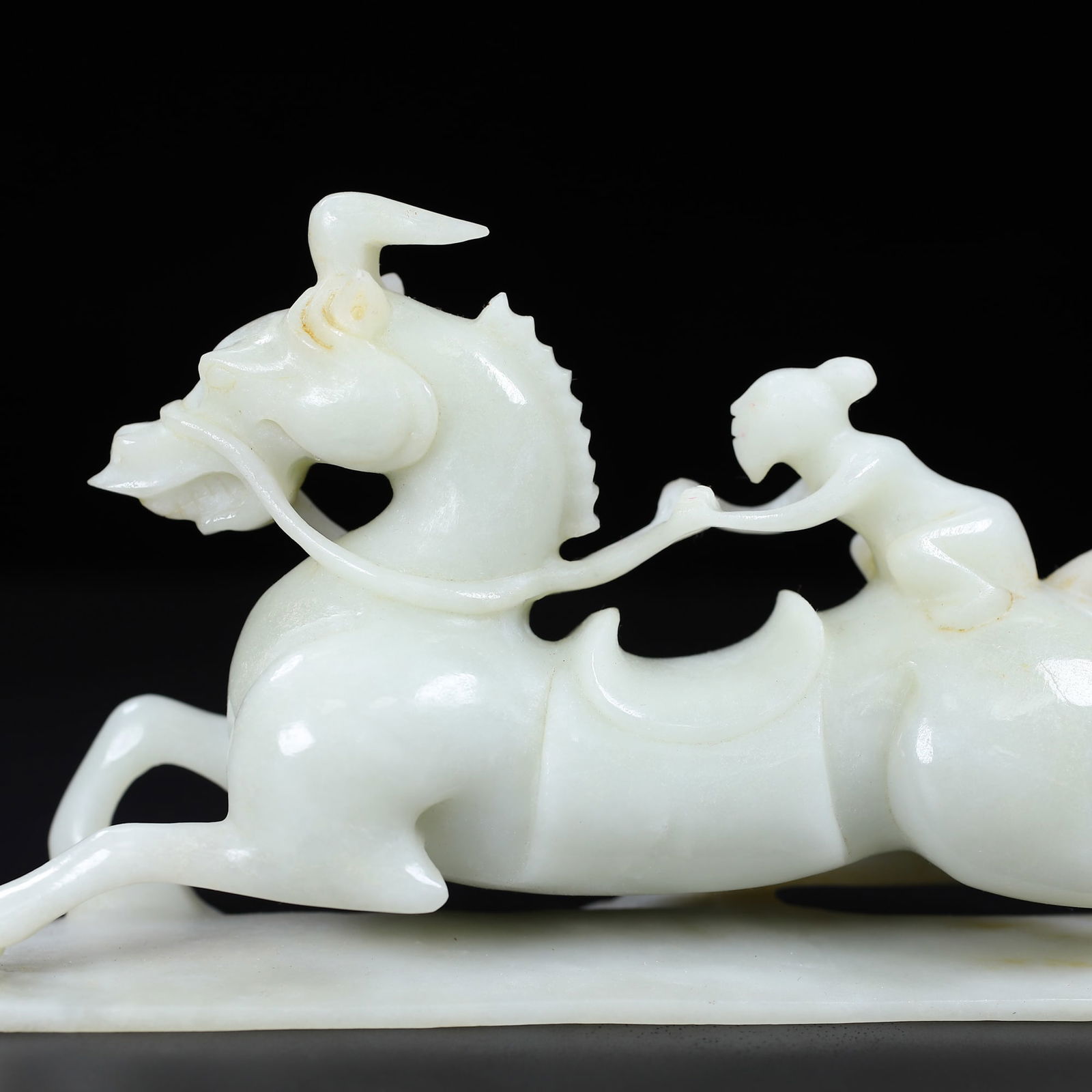 Superb Chinese Hetian Jade Hand Carved Horse & Figure Statue - 9