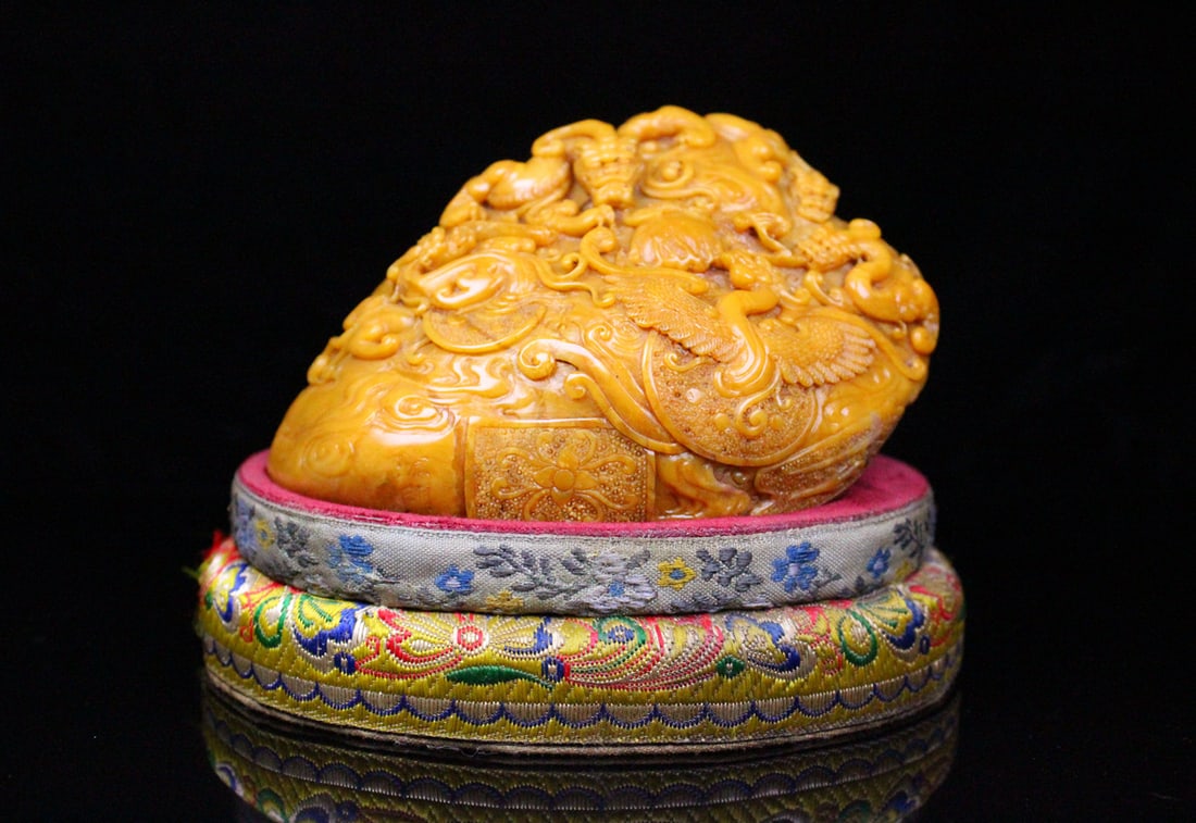 Vintage Chinese Tianhuang Stone Hand Carved Dragon Phoenix Seal Statue (1 of 9)