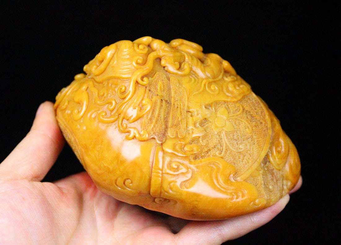 Vintage Chinese Tianhuang Stone Hand Carved Dragon Phoenix Seal Statue - 6