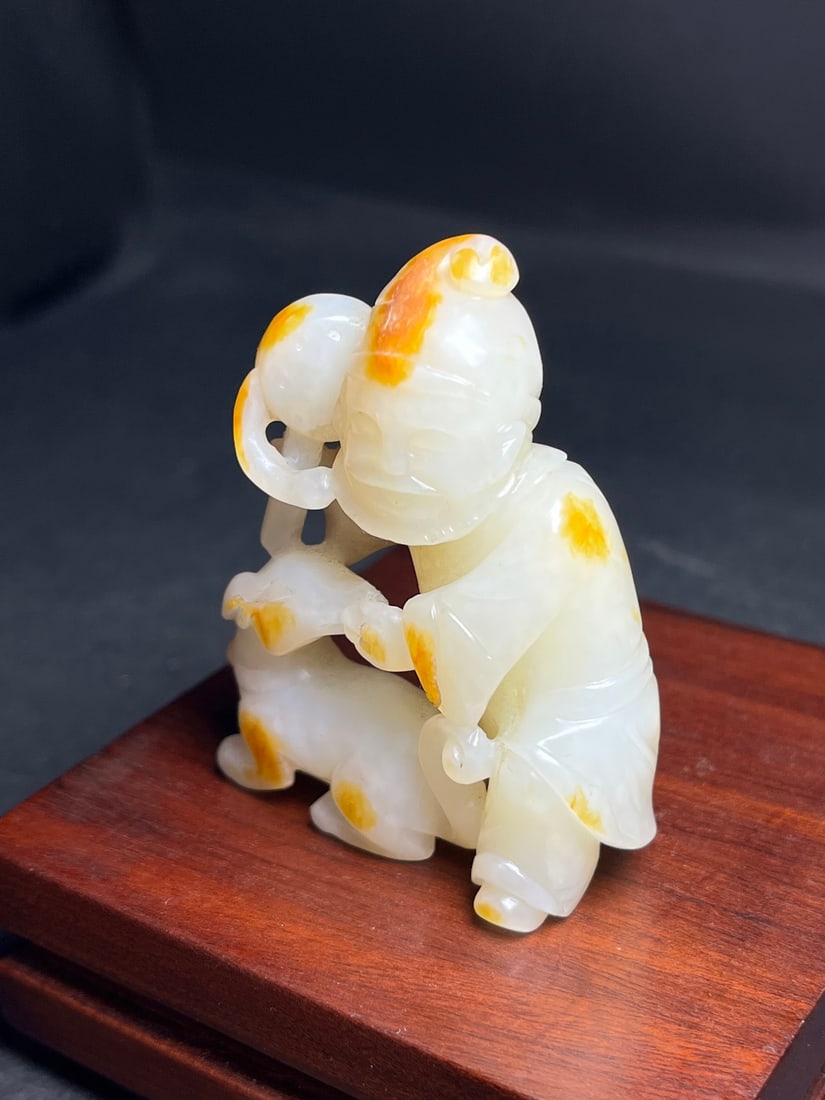 Chinese Hetian Jade Carved Figure Statue - 7