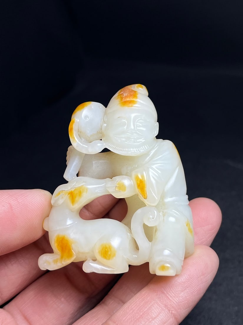 Chinese Hetian Jade Carved Figure Statue - 8