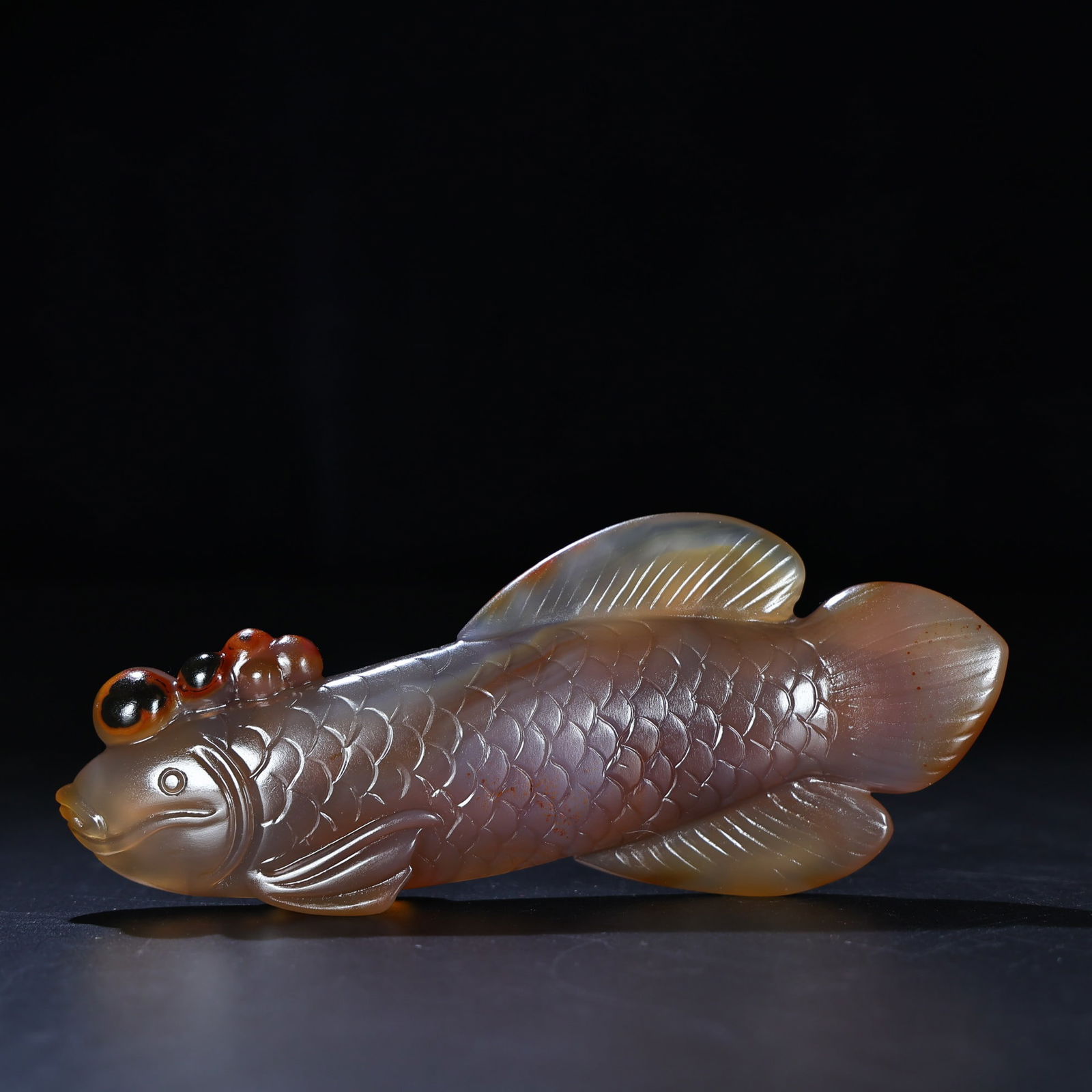 Chinese Agate Carved Fish Statue - 5