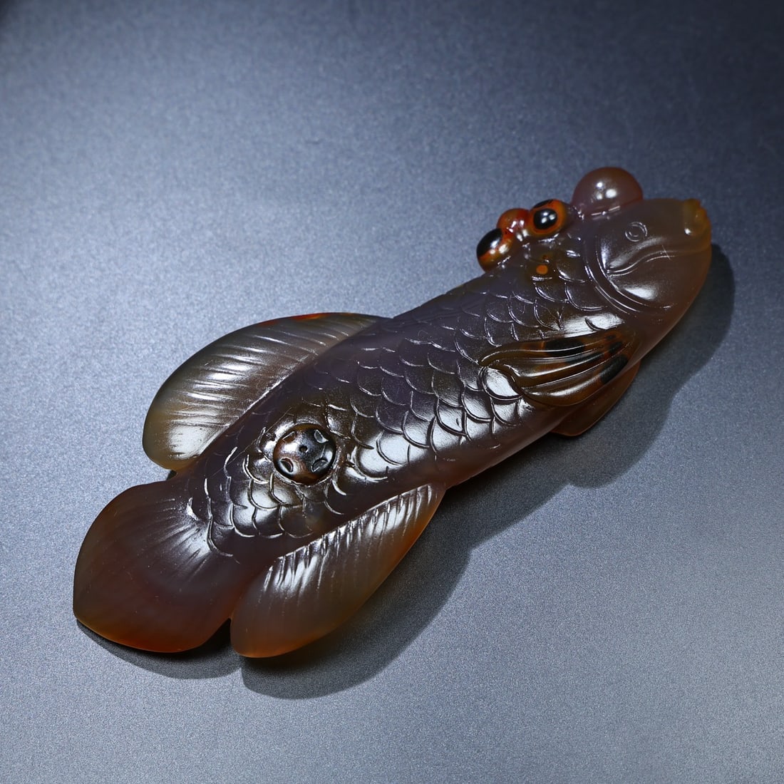 Chinese Agate Carved Fish Statue - 8