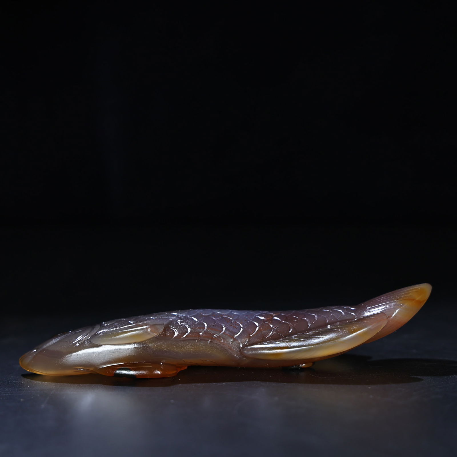 Chinese Agate Carved Fish Statue - 9