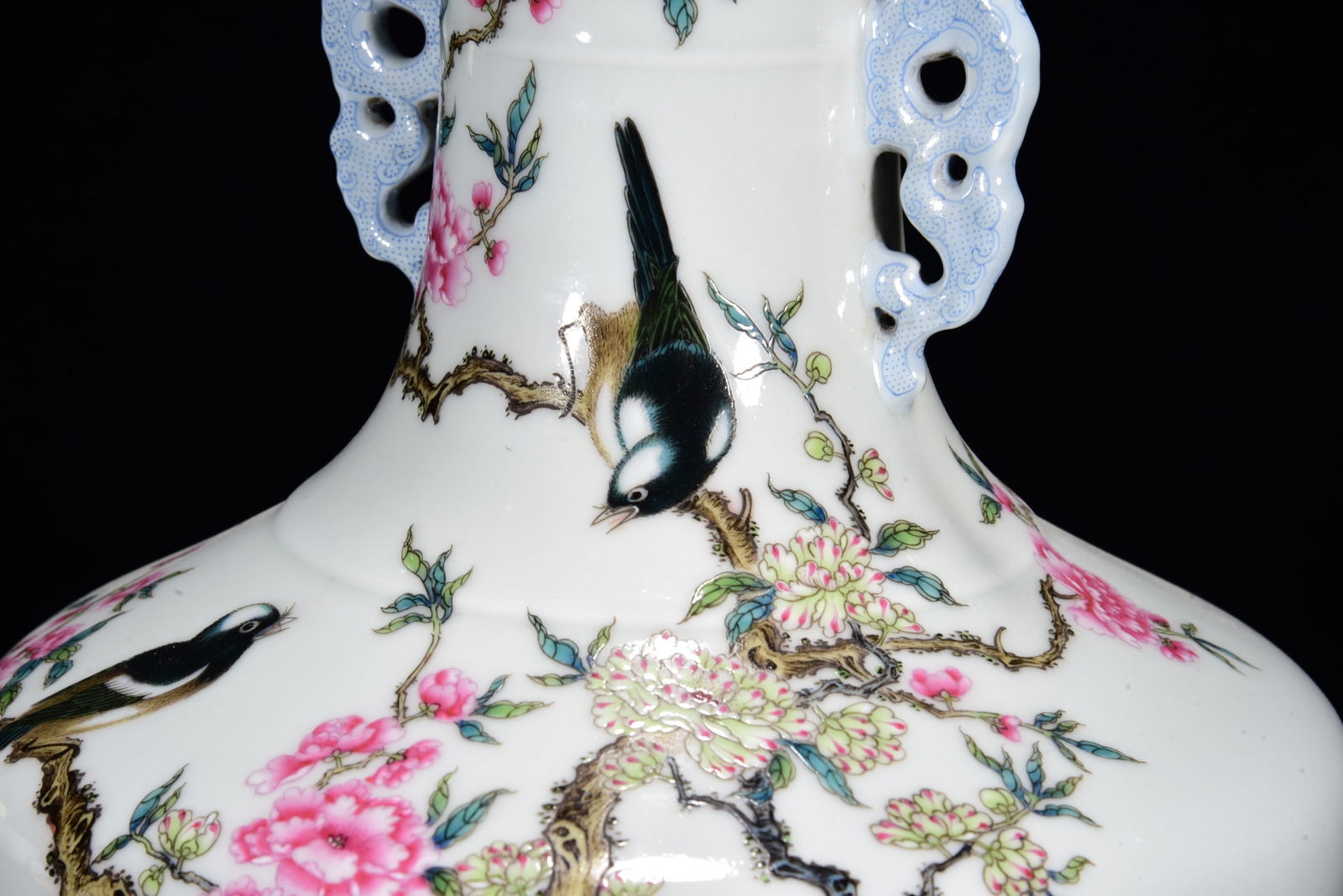 Chinese Gilt Edge Famille Rose Flowers Bird Design Porcelain Vase - 4