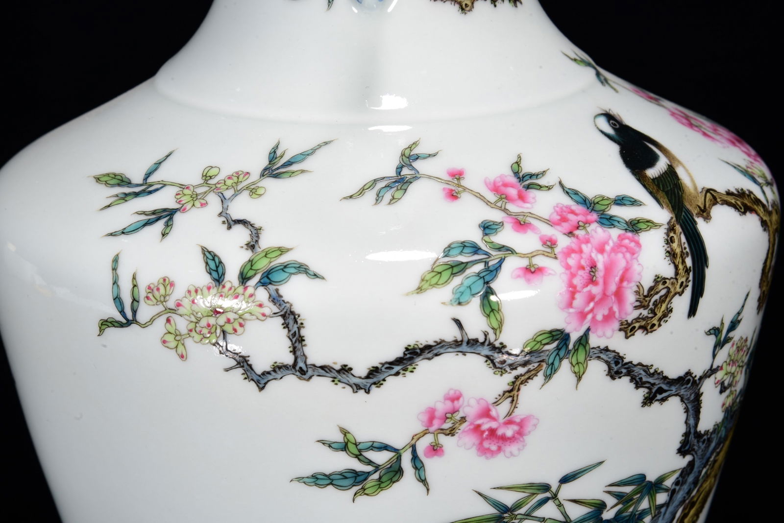 Chinese Gilt Edge Famille Rose Flowers Bird Design Porcelain Vase - 6