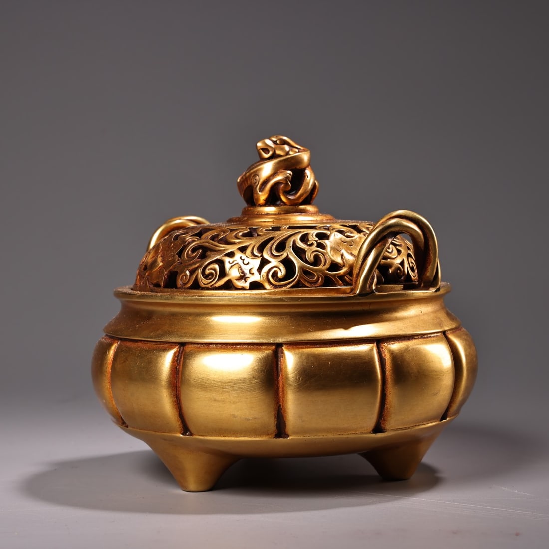 Vintage Chinese Gilt Gold Copper Incense Burner - 2