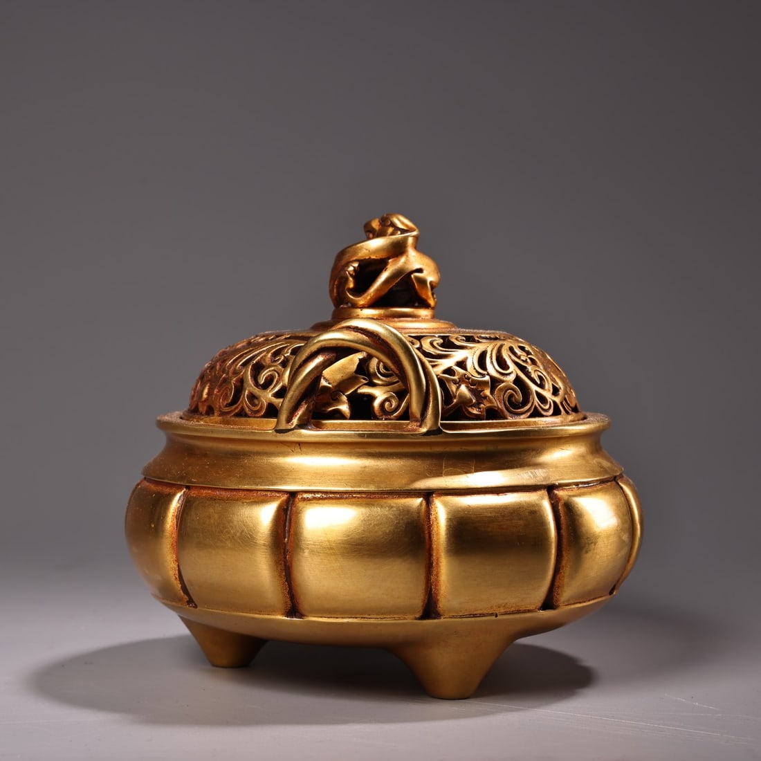 Vintage Chinese Gilt Gold Copper Incense Burner - 3