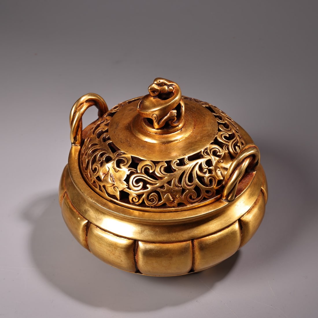 Vintage Chinese Gilt Gold Copper Incense Burner - 4
