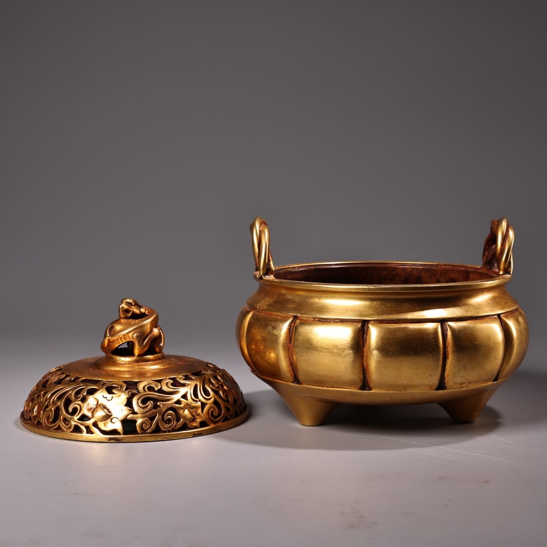 Vintage Chinese Gilt Gold Copper Incense Burner - 5