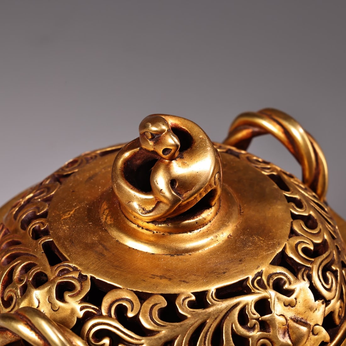 Vintage Chinese Gilt Gold Copper Incense Burner - 7