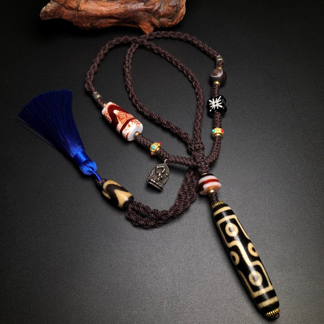 Hand Woven Tibetan 9 Eye DZI Agate Lucky Pendant - 3