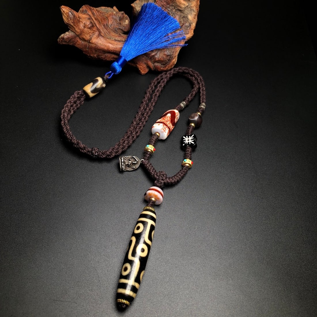 Hand Woven Tibetan 9 Eye DZI Agate Lucky Pendant - 5