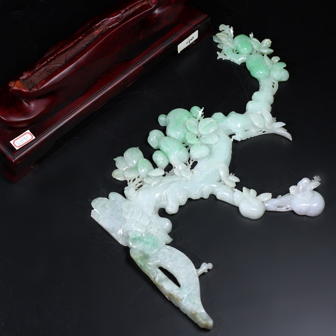 Superb Chinese Jadeite Carved Peach & Seage Statue - 2