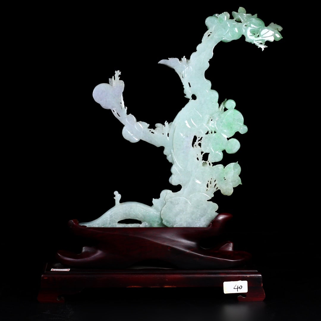 Superb Chinese Jadeite Carved Peach & Seage Statue - 3