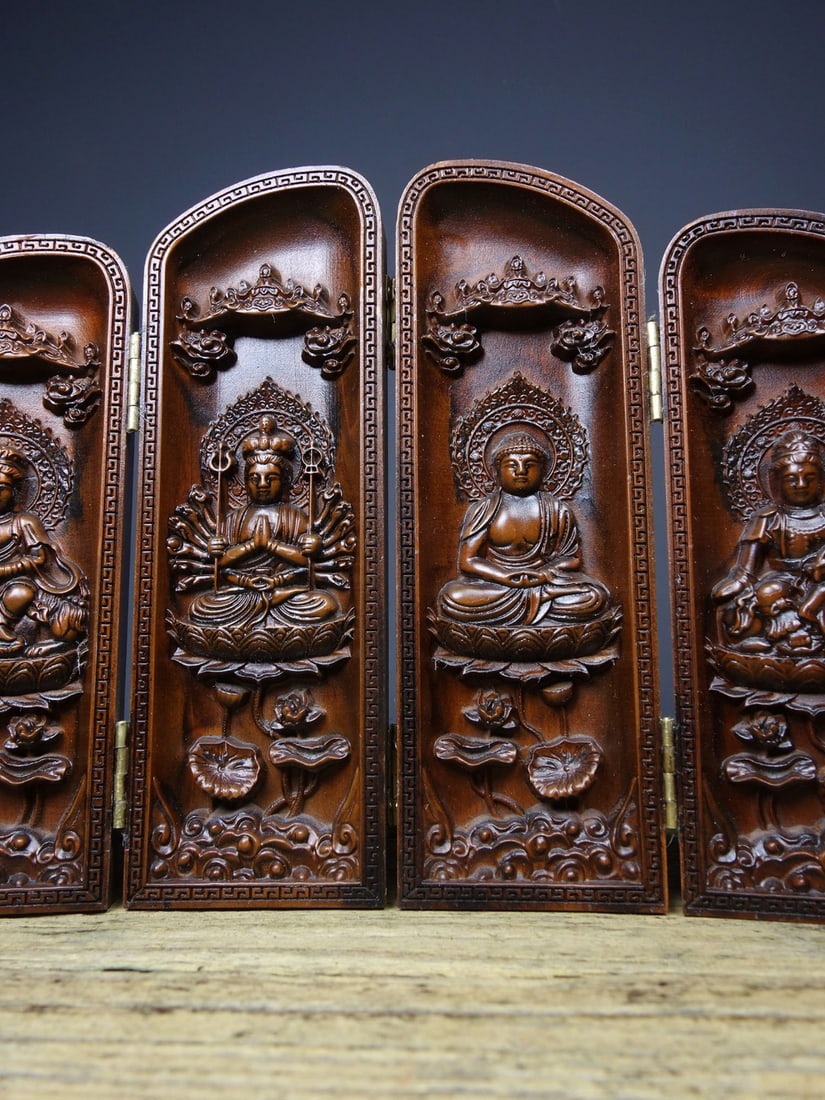 Chinese Boxwood Wood Carved Eight Guardian Deities Box Statue - 2