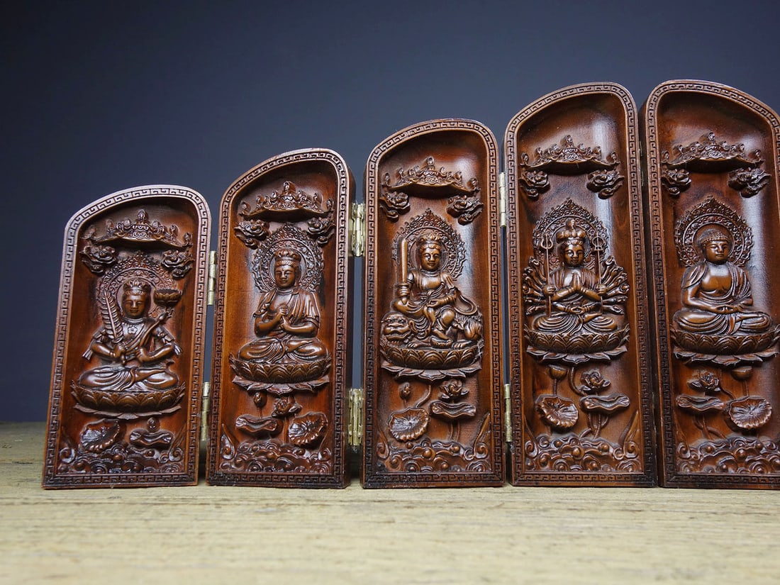 Chinese Boxwood Wood Carved Eight Guardian Deities Box Statue - 3