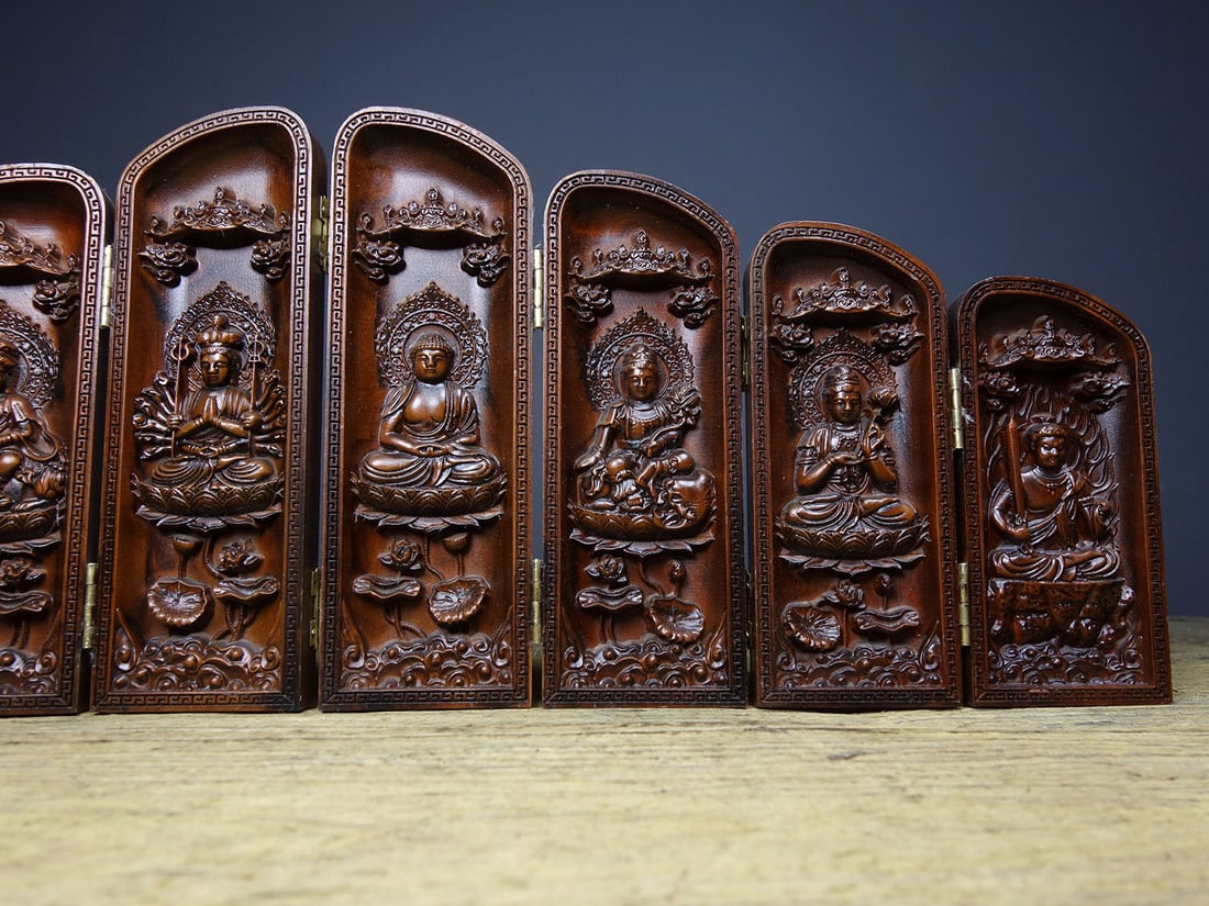 Chinese Boxwood Wood Carved Eight Guardian Deities Box Statue - 4