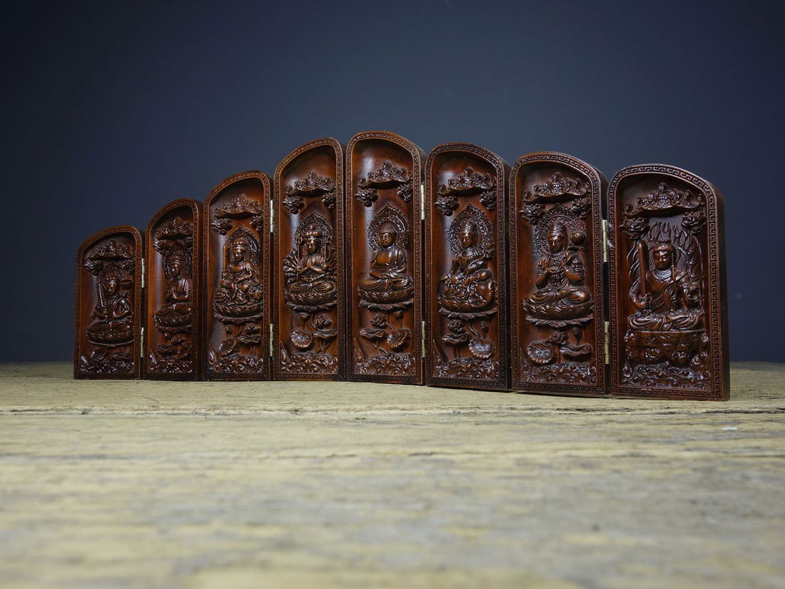 Chinese Boxwood Wood Carved Eight Guardian Deities Box Statue - 5