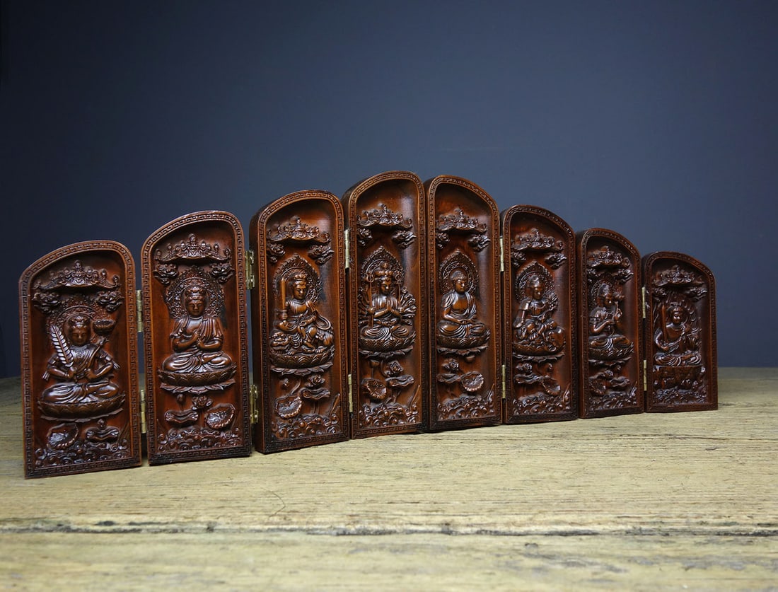 Chinese Boxwood Wood Carved Eight Guardian Deities Box Statue - 6