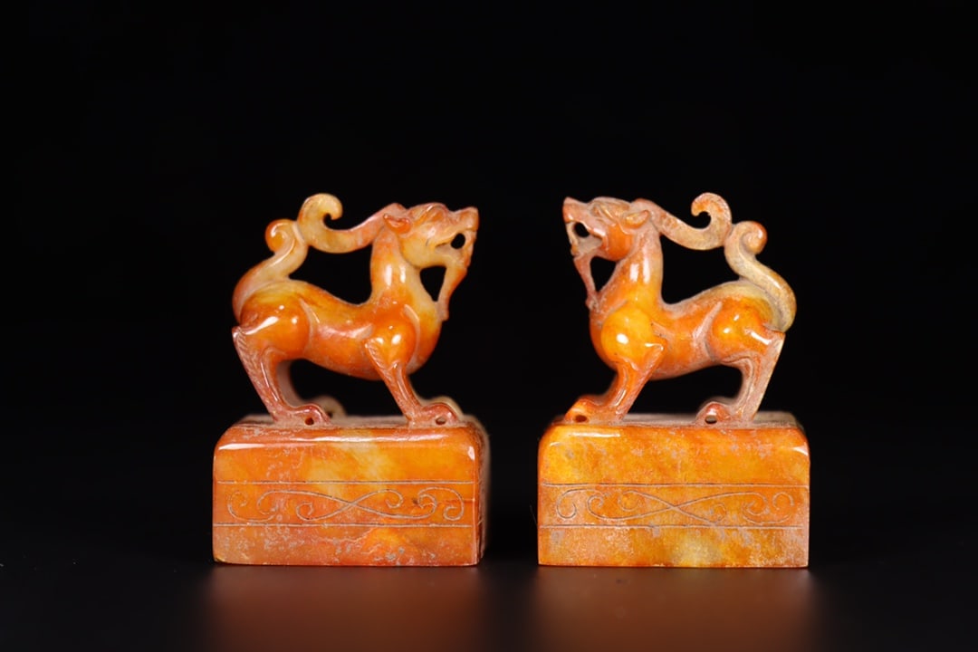 A Pair Superb Vintage Chinese Hetian Jade Carved Dragon Phoenix Incense Burner - 7
