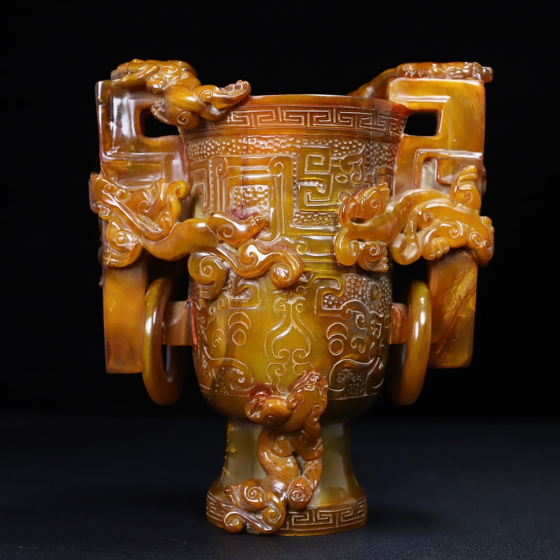 Vintage Ox Horn Hand Carved Chi Dragon Wine Cup (1 of 10)