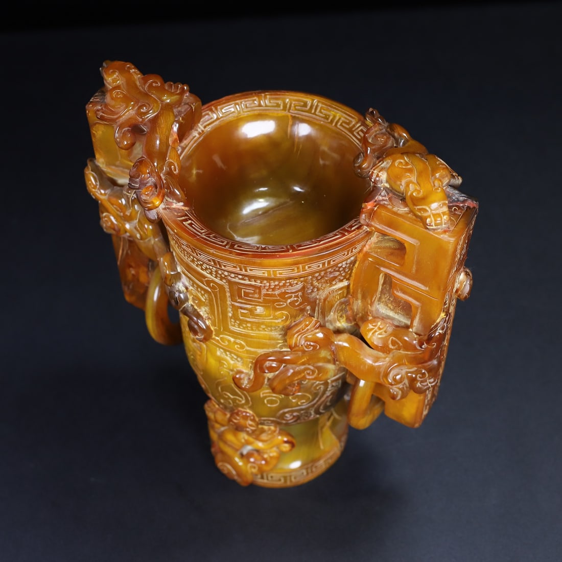 Vintage Ox Horn Hand Carved Chi Dragon Wine Cup - 4