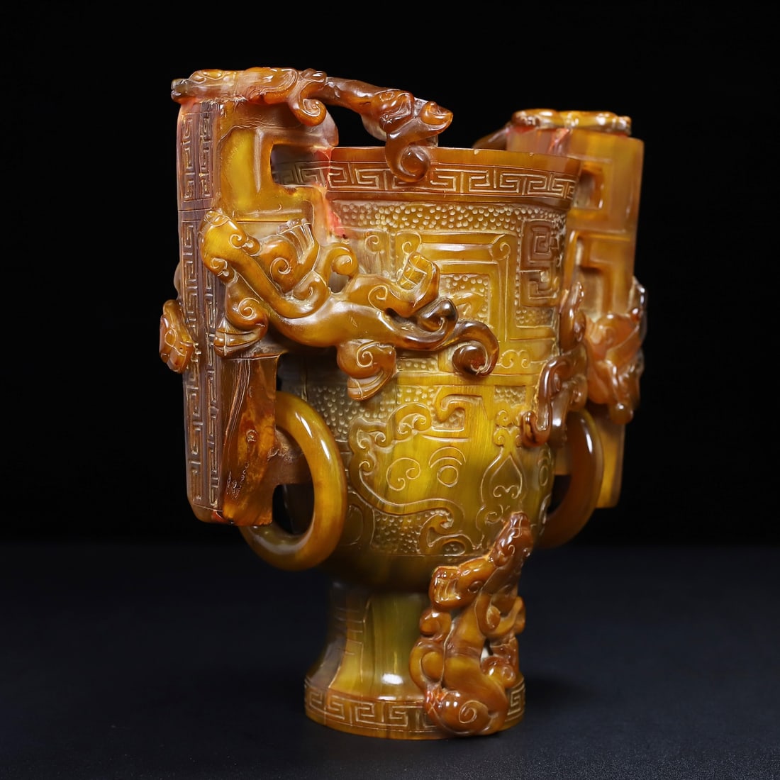 Vintage Ox Horn Hand Carved Chi Dragon Wine Cup - 5