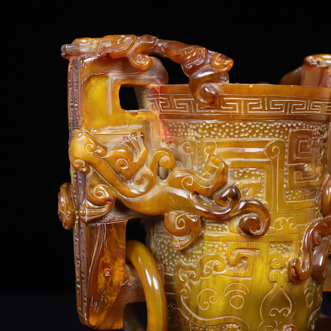 Vintage Ox Horn Hand Carved Chi Dragon Wine Cup - 6