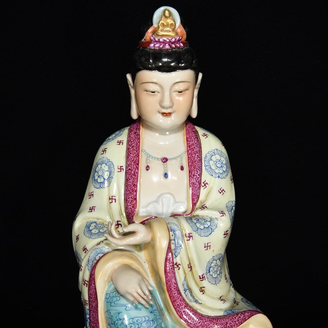 Chinese Famille Rose Porcelain Kwan-yin Statue - 5