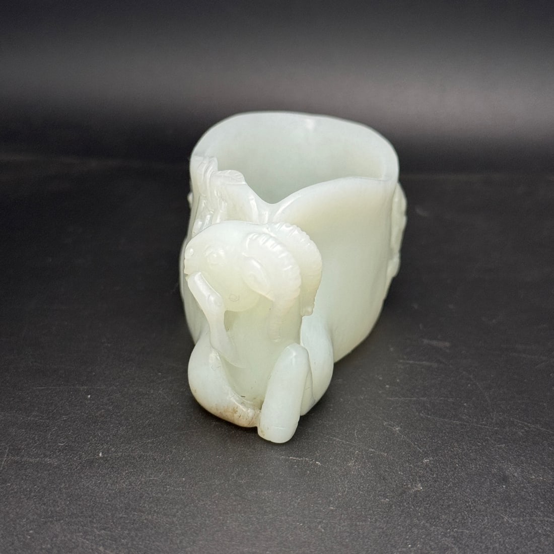 Chinese Hetian Jade Hand Carved Fortune Sheep Wine Cup - 4
