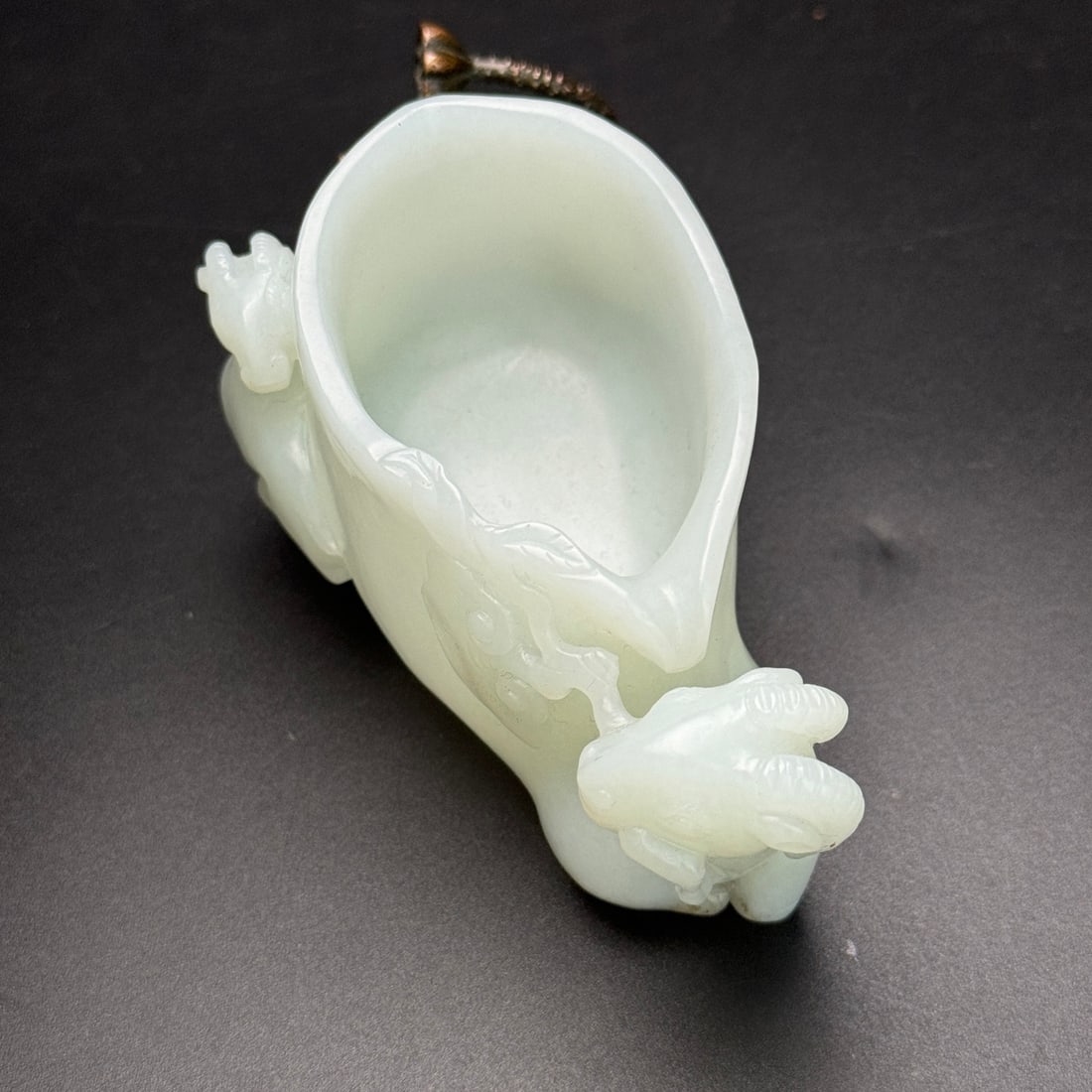 Chinese Hetian Jade Hand Carved Fortune Sheep Wine Cup - 5