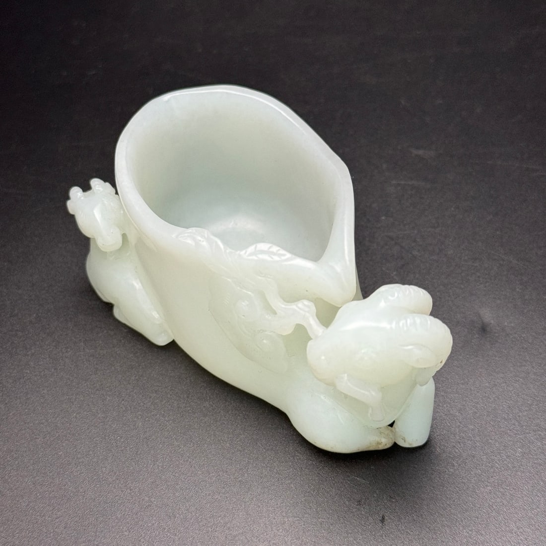 Chinese Hetian Jade Hand Carved Fortune Sheep Wine Cup - 7