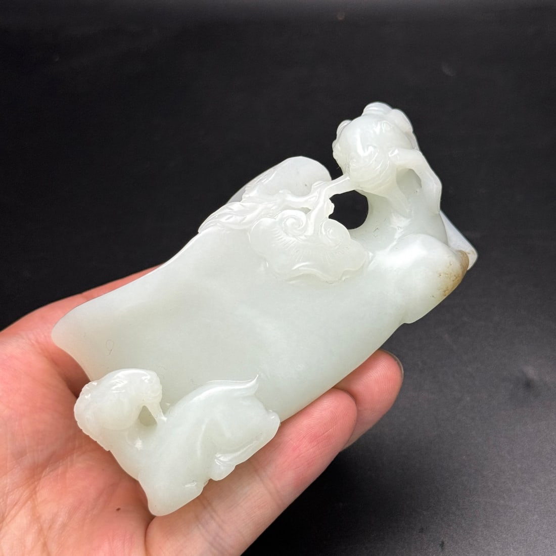 Chinese Hetian Jade Hand Carved Fortune Sheep Wine Cup - 8