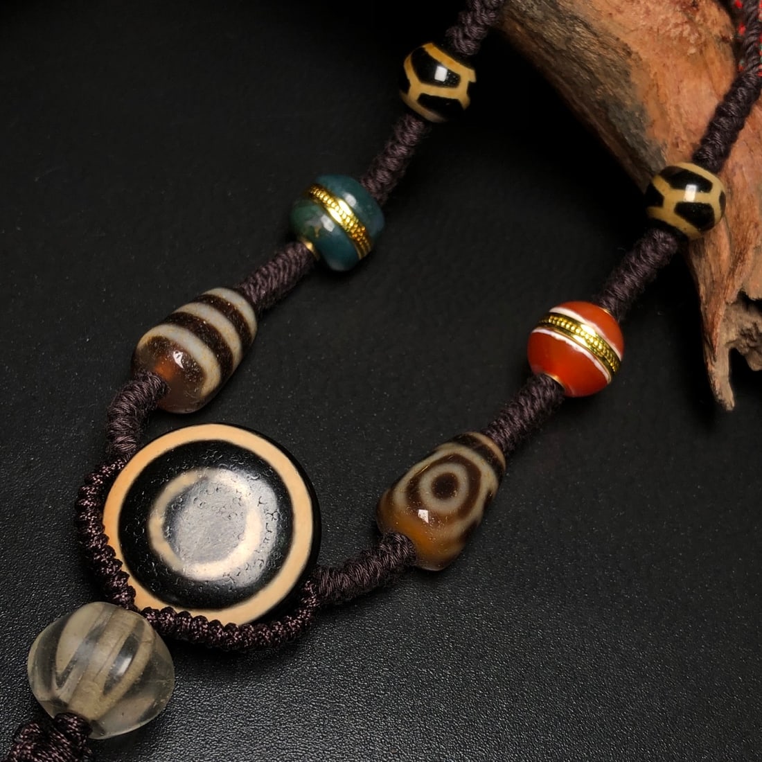 Old Tibetan Sky Eye DZI Agate Lucky Pendant w Necklace - 6