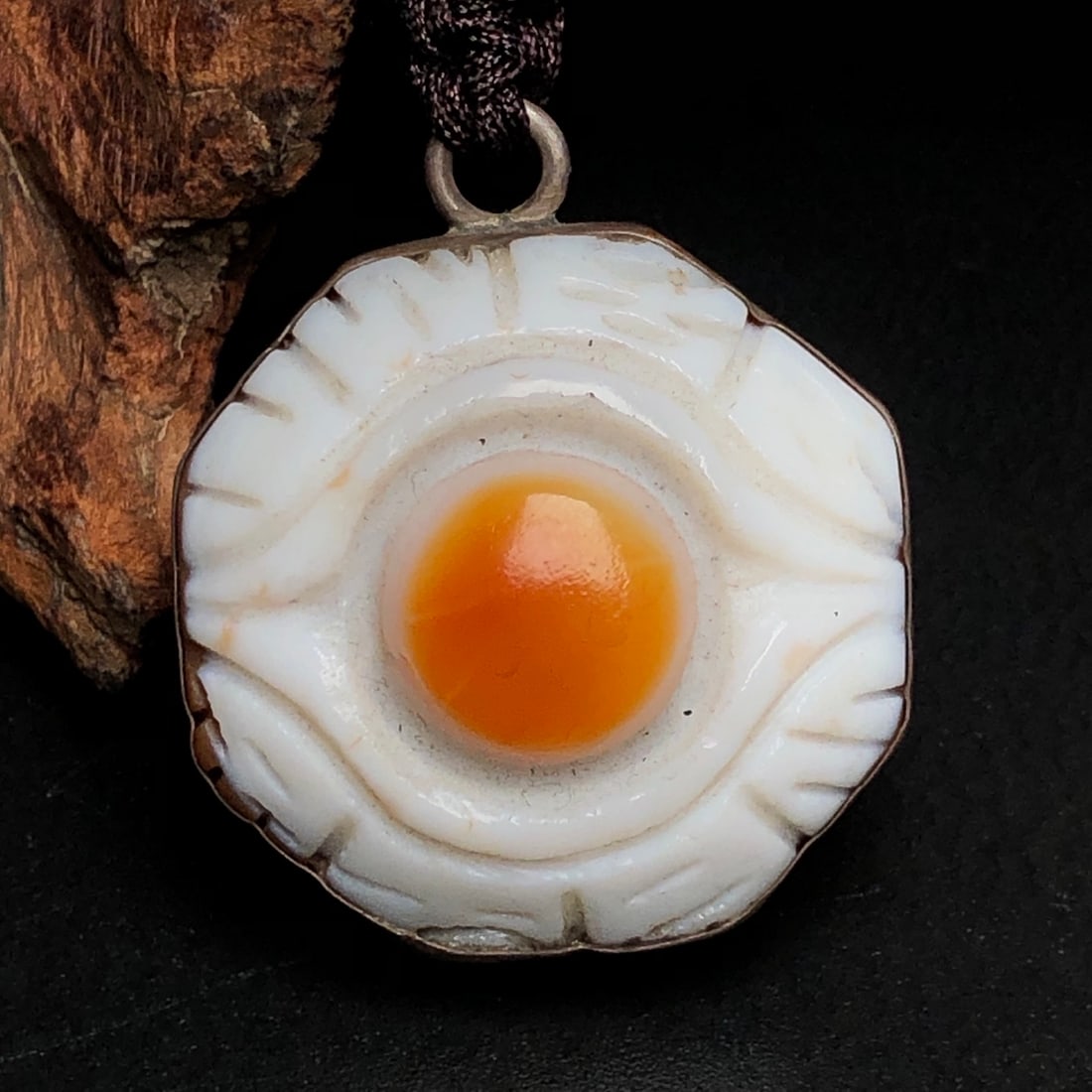 Old Tibetan Sky Eye DZI Agate Lucky Pendant w Necklace - 7