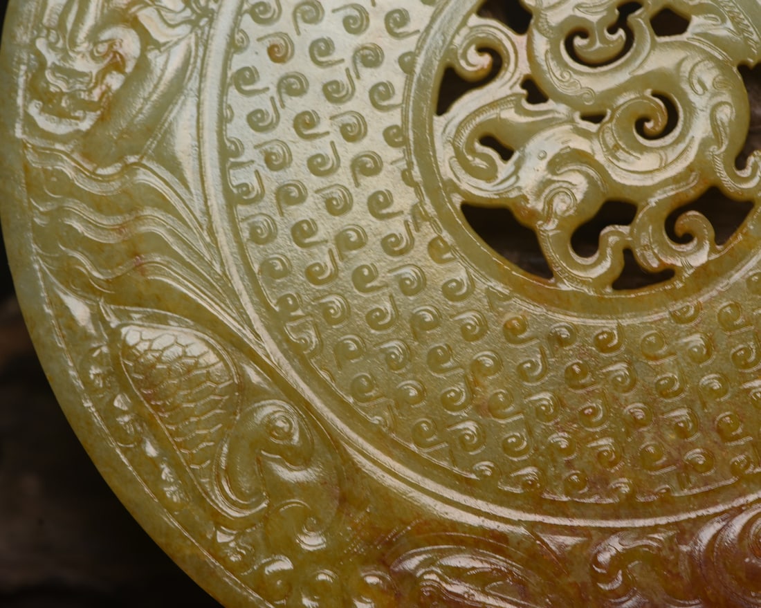 Vintage Chinese Hetian Jade Hand Carved Dragon Jade Bi Statue - 8