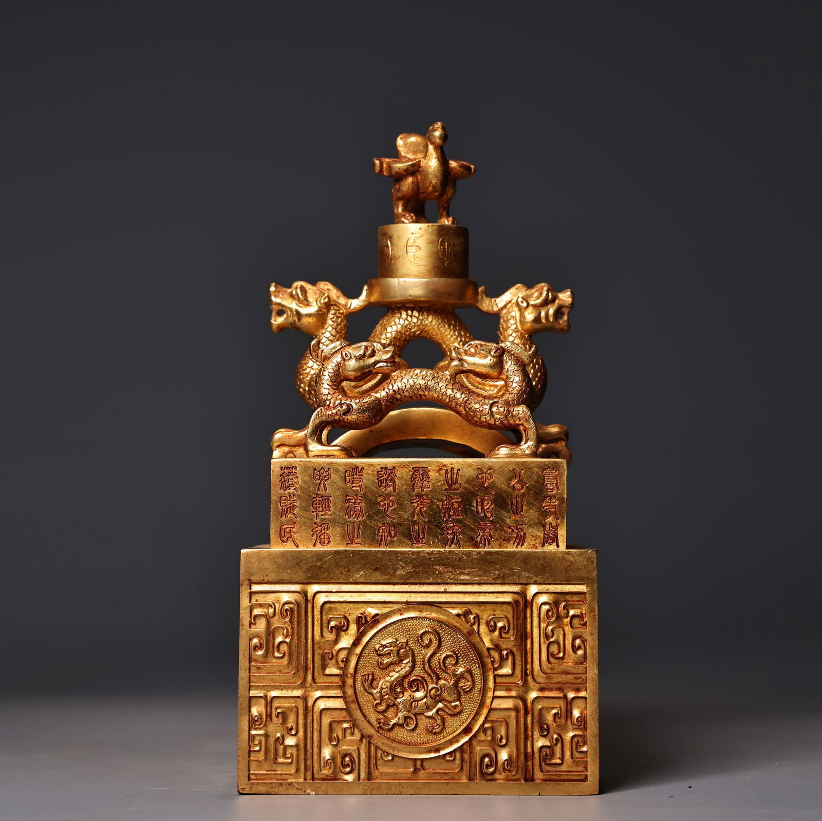 Old Chinese Gilt Gold Copper Fortune Dragon Seal (1 of 10)