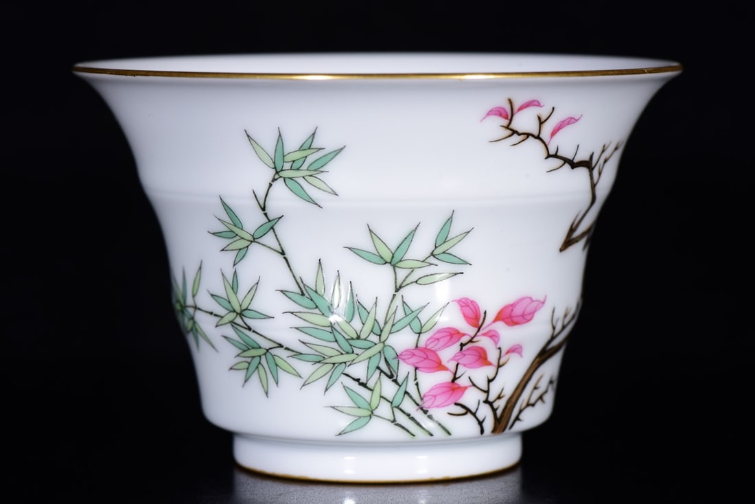 A Pair Chinese Gilt Edge Famille Rose Flowers Bird Design Porcelain Teabowl w Saucer - 6