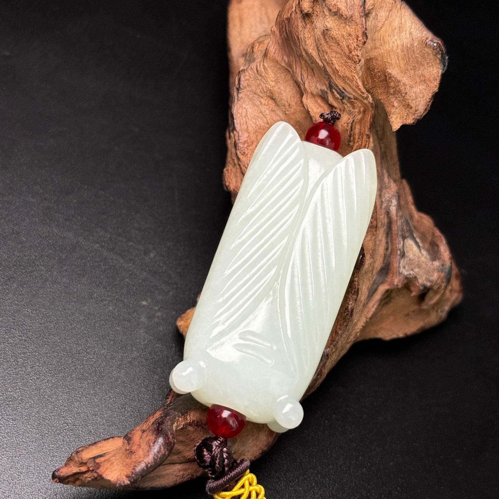 Chinese Hetian Jade Hand Carved Fortune Cicada Pendant - 4