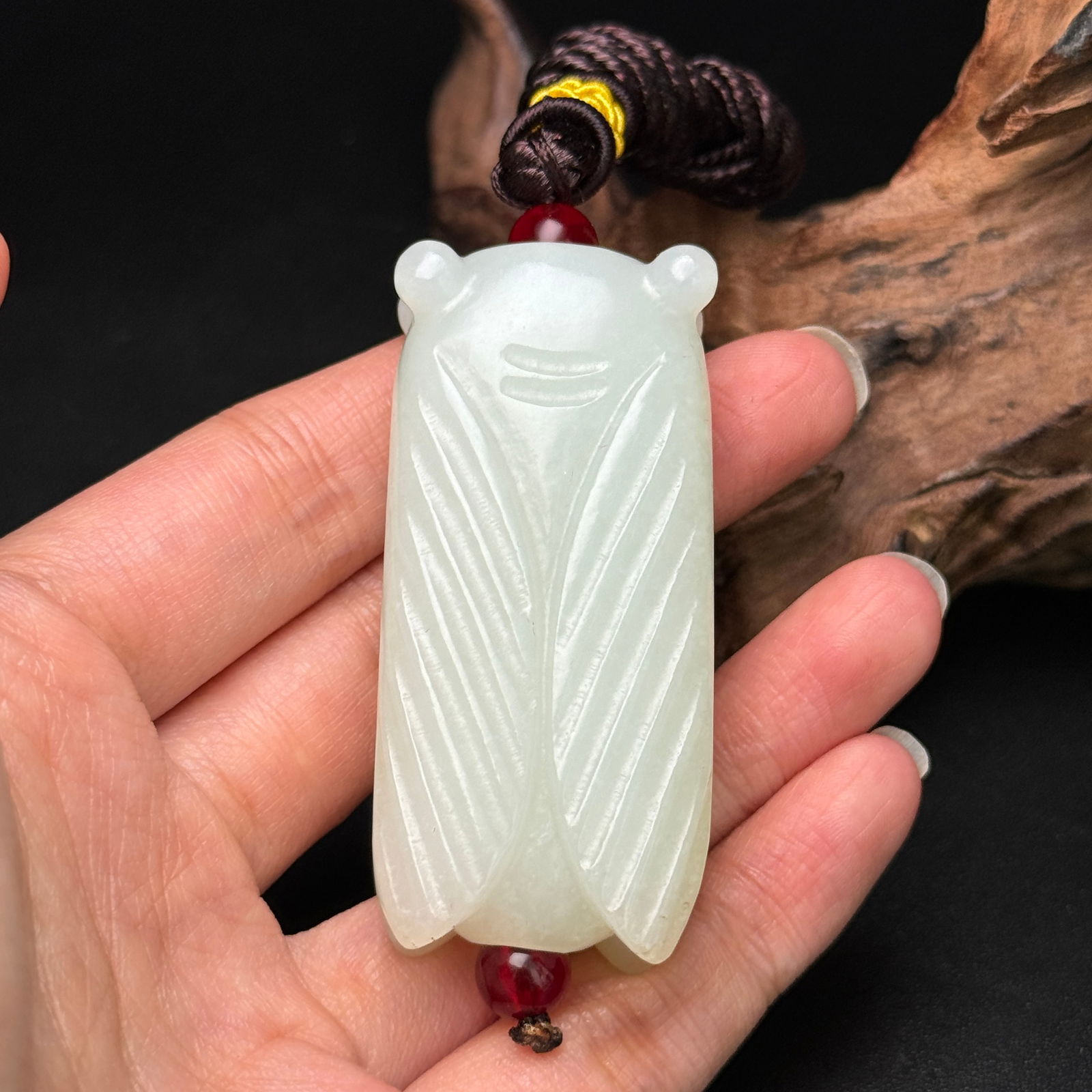 Chinese Hetian Jade Hand Carved Fortune Cicada Pendant - 9