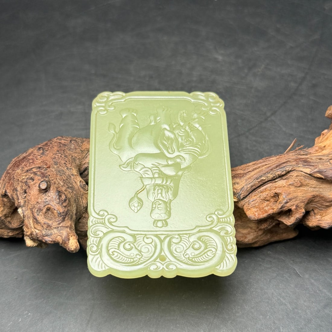 Chinese Hetian Jade Low Relief Samantabhadra & Elephant Pendant - 6