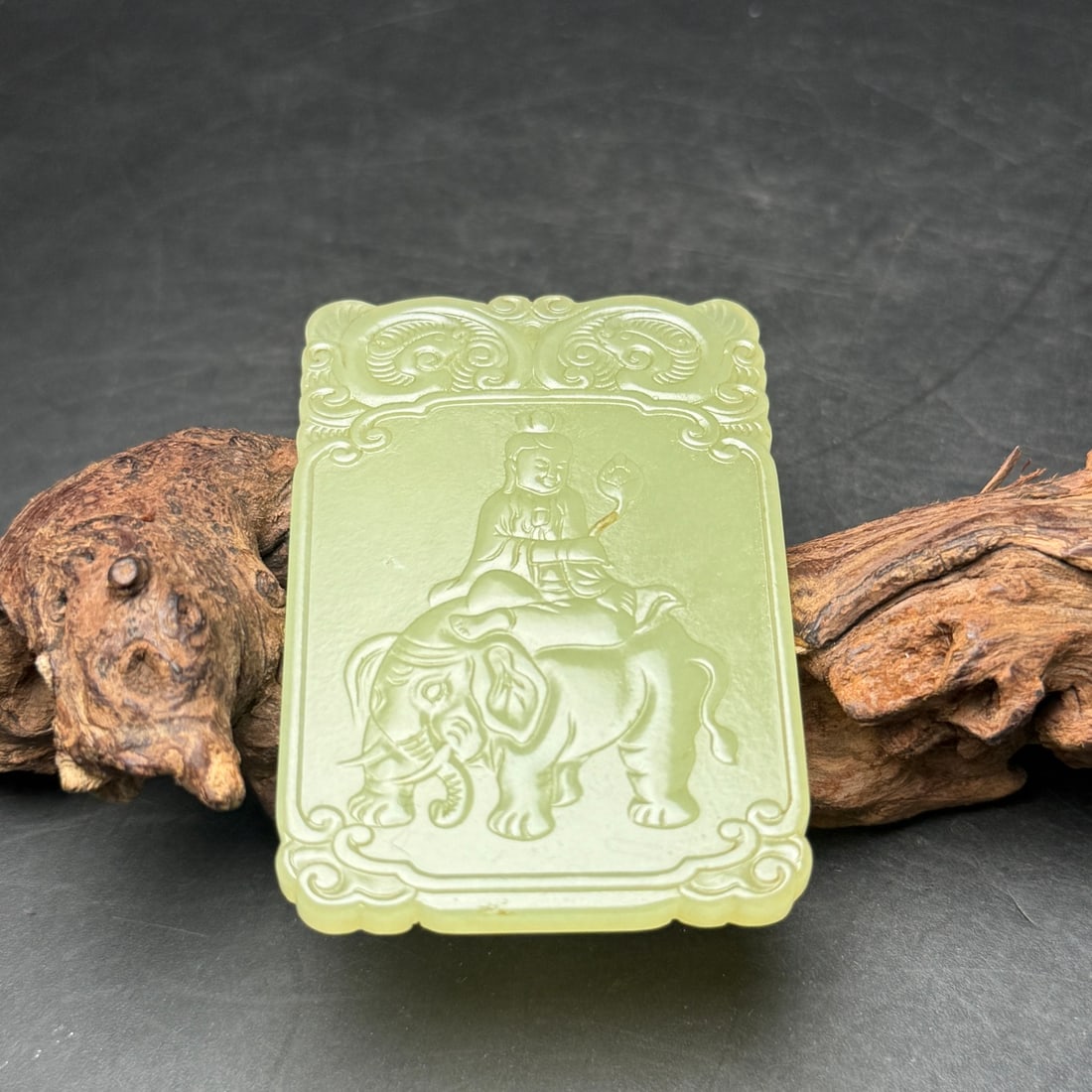 Chinese Hetian Jade Low Relief Samantabhadra & Elephant Pendant - 7