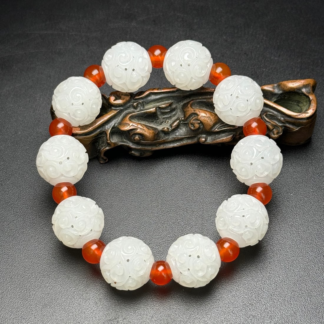 Openwork Chinese Hetian Jade Beads Bracelet (1 of 9)