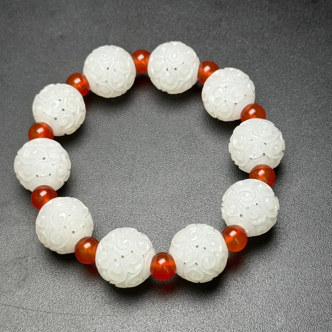 Openwork Chinese Hetian Jade Beads Bracelet - 2