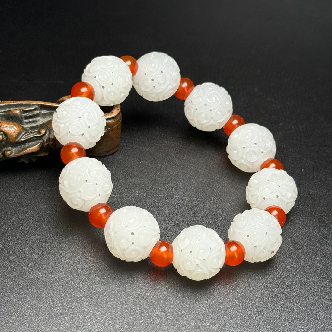 Openwork Chinese Hetian Jade Beads Bracelet - 3
