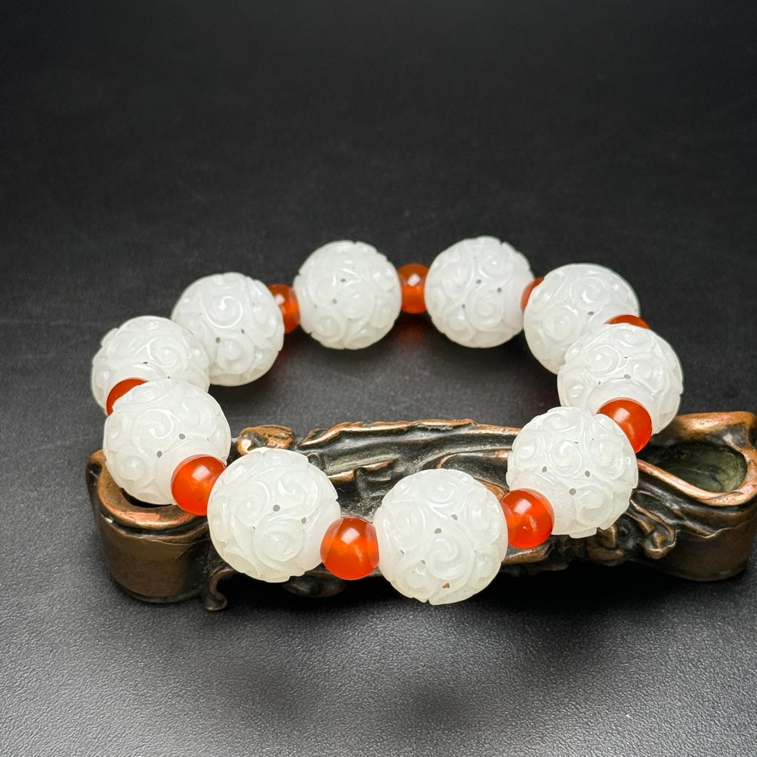 Openwork Chinese Hetian Jade Beads Bracelet - 5